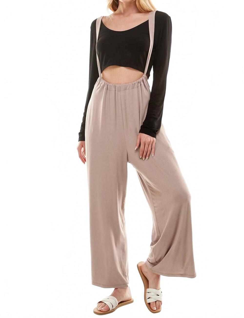 NEW LOVING PEOPLE suspender wide leg pants in light mocha